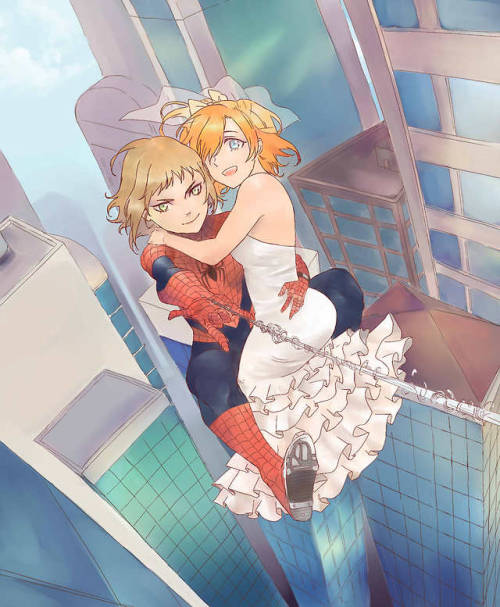 noelclover:Tsubasa in a Spiderman costume web slinging away...