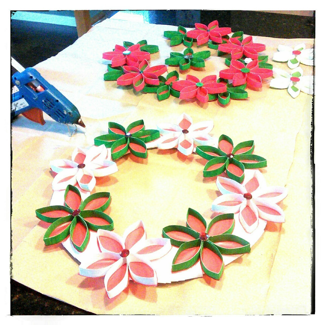 Poinsettia Wreath Made From Toilet Paper Rolls