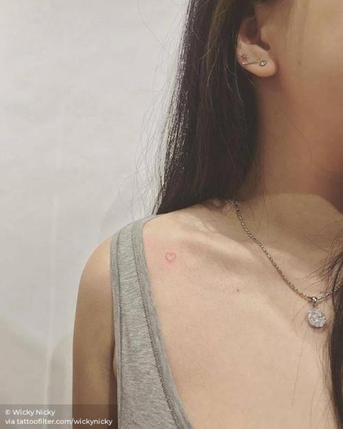 By Wicky Nicky, done at West 4 Tattoo, Manhattan.... small;collarbone;micro;heart;wickynicky;conventional heart;tiny;love;ifttt;little;red;minimalist;experimental;other