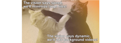 Unlike this photo of fighting cats, code and design goals should be aligned and support the project vision.