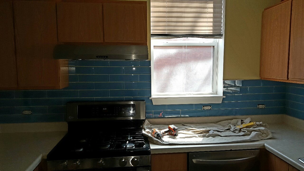 On Point Installations • Kitchen backsplash install ….4x12 glass tile