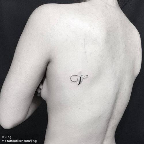 By Jing, done at Jing’s Tattoo, Queens.... jing;small;v;initials;back;tiny;ifttt;little;latin script;letter;lettering