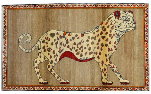 nietp:Pictorial Lion and Leopard Qashqai rugs from the 1930s,...