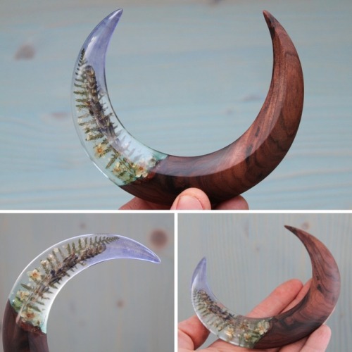 sosuperawesome:Wood and Resin Moon Hair SticksWood Berry Art...