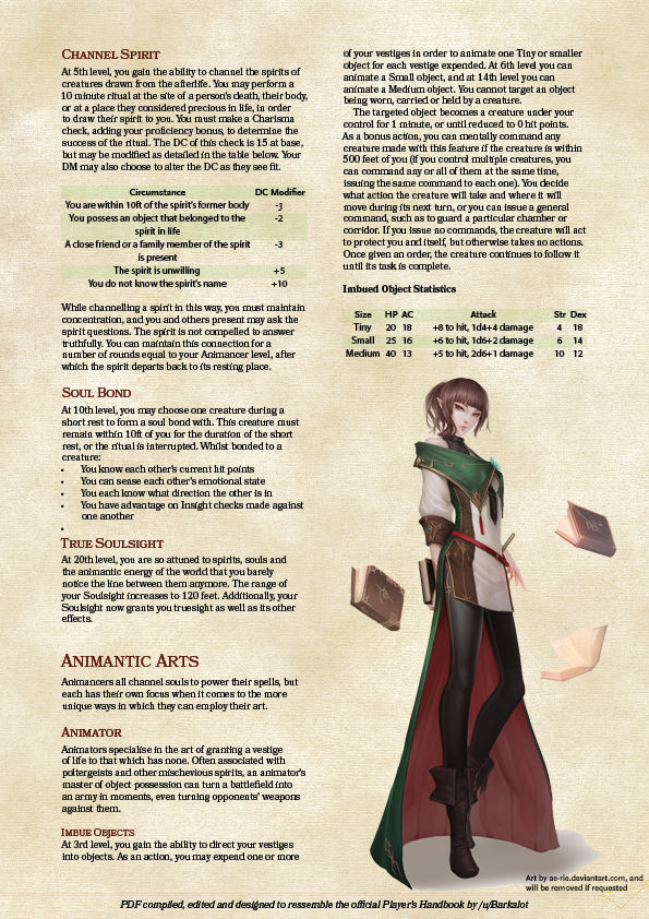 dnd-5e-homebrew: Animancer Class - A Place for Dungeons & Dragons