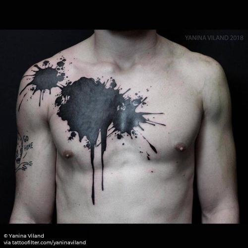 Watercolor Abstract Tattoo On Man Chest