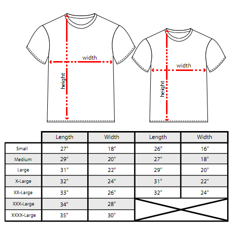 Shirtpunch Size Chart