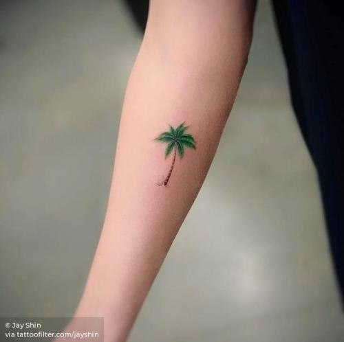 By Jay Shin, done at Bang Bang Tattoo, Manhattan.... jayshin;tree;small;tiny;palm tree;ifttt;little;nature;forearm;illustrative