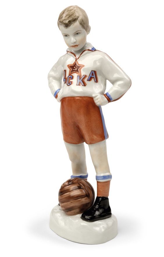 Boy in CSKA uniform. Porcelain figurine made in Leningrad (1960s).