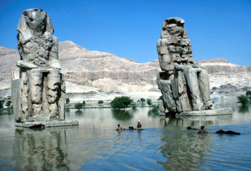 humanoidhistory:The Colossi of Memnon at the mortuary temple of...