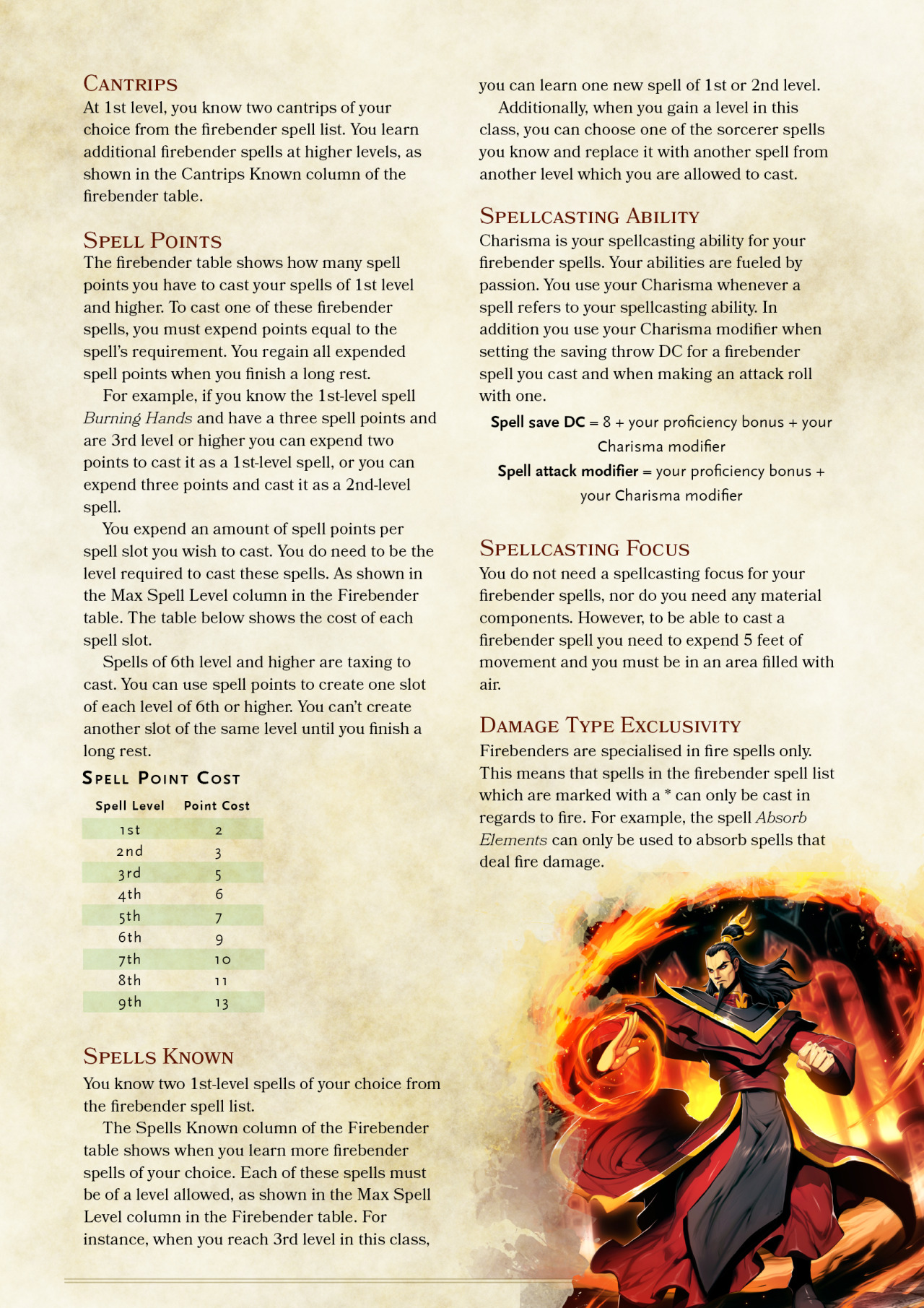 DnD 5e Homebrew — Avatar’s Firbender Class by Zuroyuso