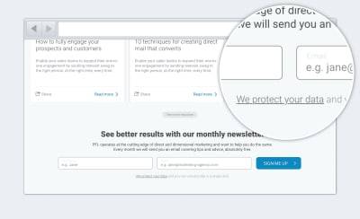 Newsletter sign up form with with privacy statement