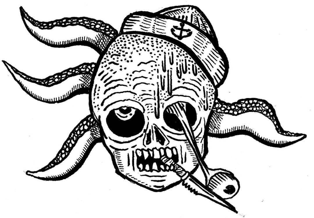 Skull With Octopus Tentacles Drawing