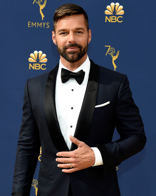 Ricky Martin wore a navy TOM FORD O’Connor tuxedo and silk...