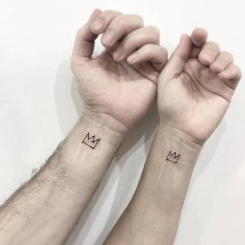 Tattoo tagged with: art, small, matching, basquiat, jin, matching tattoos  for couples, micro, tiny, love, ifttt, little, wrist, minimalist, couple,  crown, jewellery 