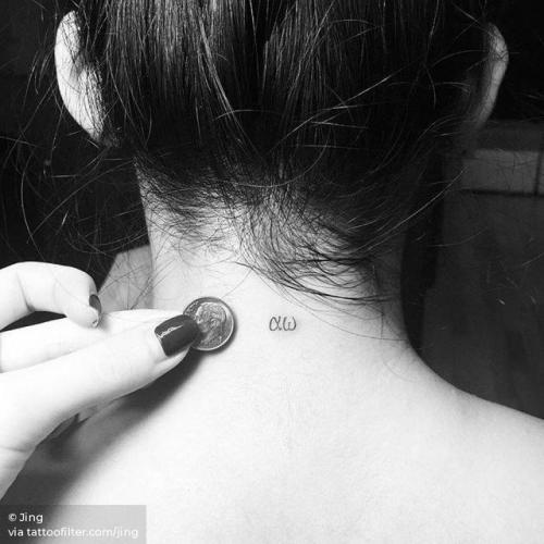 By Jing, done at Jing’s Tattoo, Queens.... jing;small;micro;greek letter;tiny;back of neck;ifttt;little;minimalist;letter