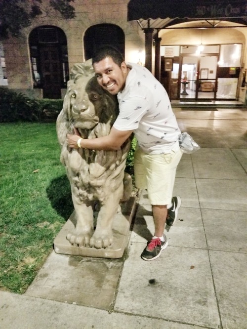 I tame lions.#liontamer #hugger #lion #statue