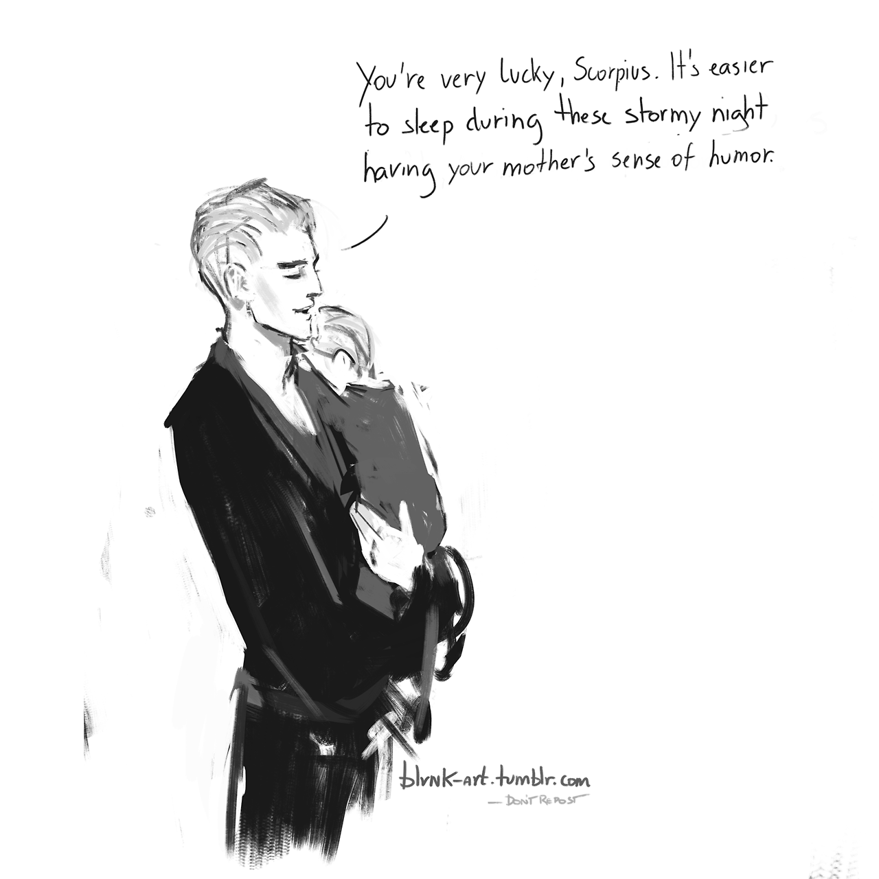 Oh Scorbus! — blvnk-art: Talking to his baby son distracts...