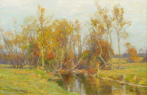 lionofchaeronea:Autumn Trees along a Stream, Hugh Bolton Jones...