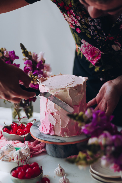 sweetoothgirl:Cherry Cake with Swiss Meringue Buttercream and...