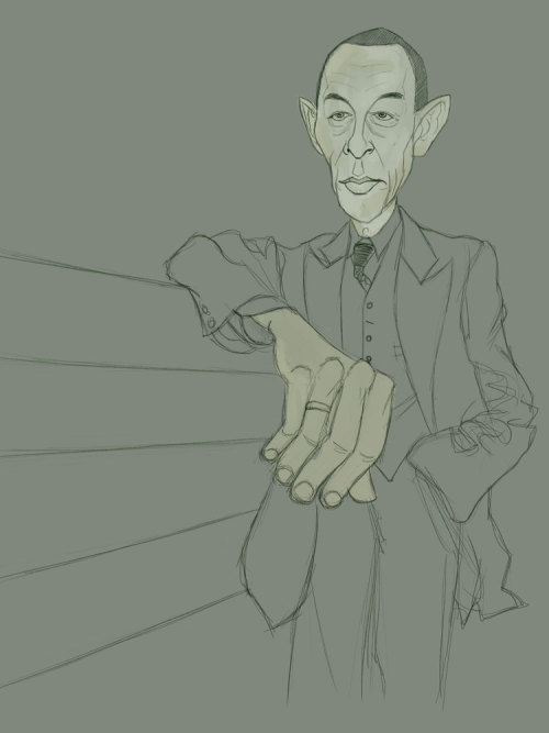 Old sketch of Rachmaninoff and his giant hands.