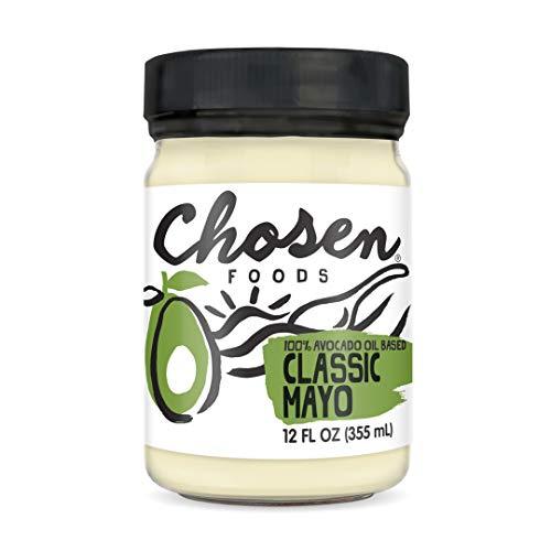 Chosen Foods Classic Avocado Oil Mayo 12 oz., Non-GMO, 100% Pure, Unsweetened, Cage Free Eggs, Gluten Free, Dairy Free, Soy Free for Sandwiches, Dressings and Sauces