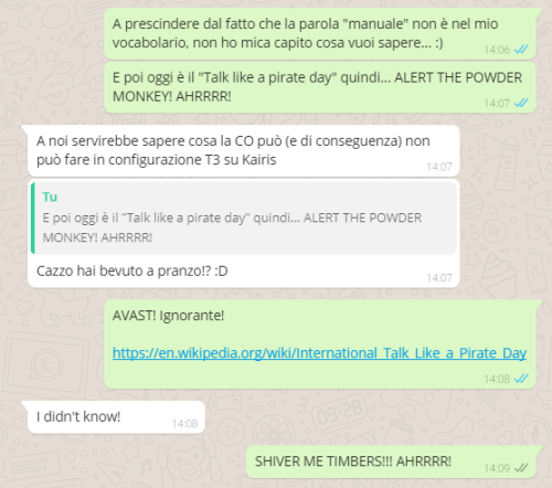 Ho già detto che il collega non mi ammazza solo perchè è a 400km...