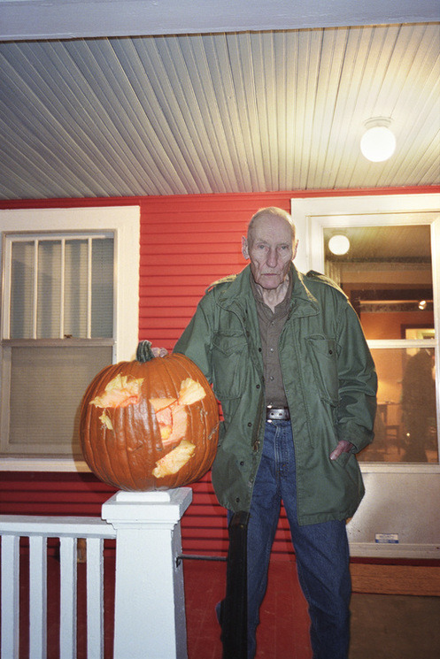 voluptama:William Burroughs with a Jack-O-Lantern he carved...