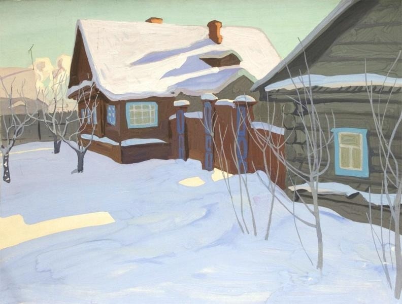 A Street In Pereslavl-Zalessky by Viktor Popkov (gouache, 1961)