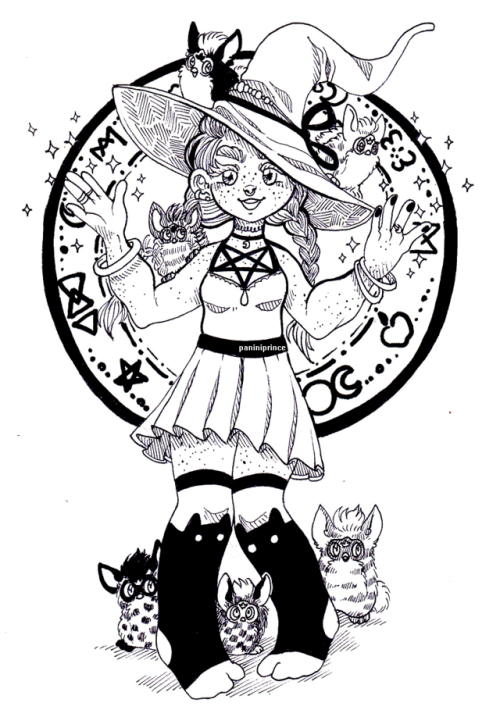 inktober day 4 - spell! here’s a little witch and her furby...