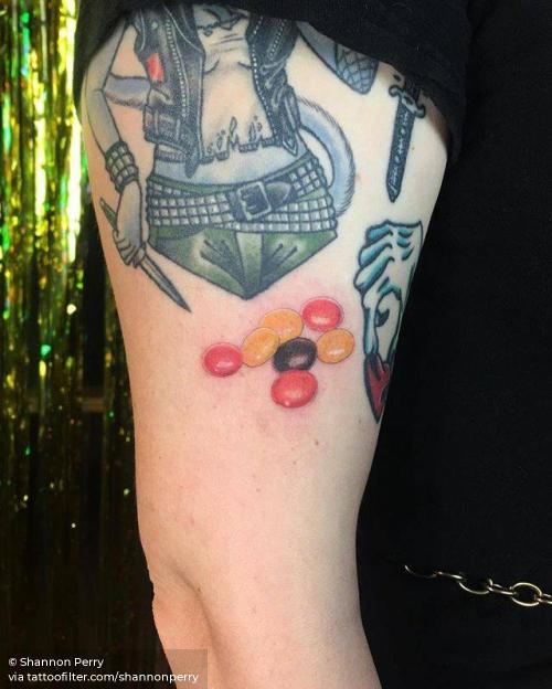By Shannon Perry, done in Seattle. http://ttoo.co/p/34718 brand;candy;facebook;food;patriotic;realistic;reese s pieces;shannonperry;small;twitter;united states of america;upper arm