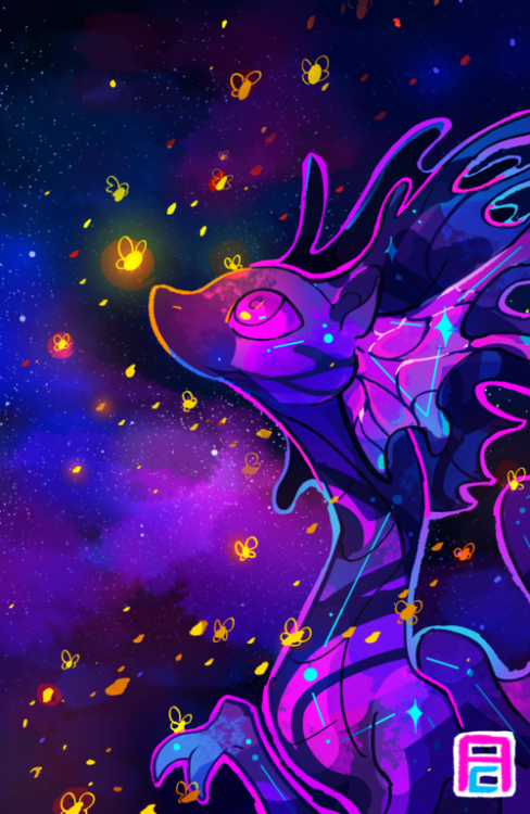 flightrising flight rising frfanart fr dragon fae art art commission art commisions bust fantasy fireflies aesthetic purple blue pretty night stars flight rising fae digital art illustration artists on tumblr