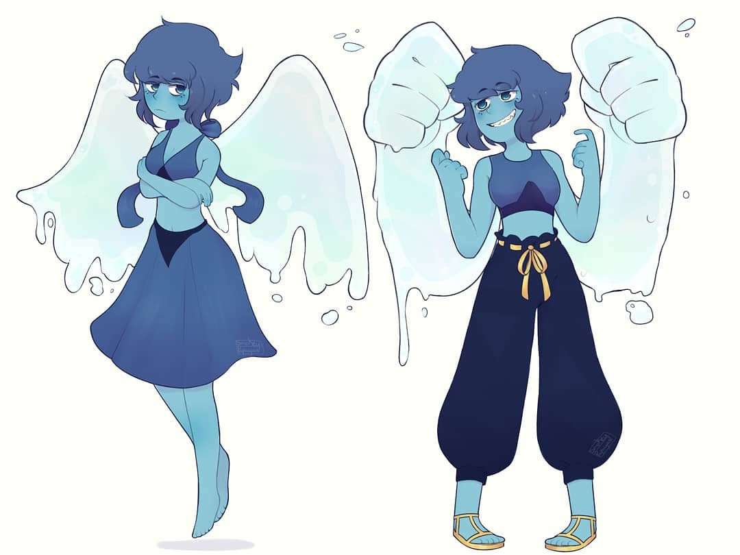 Water babe with her old and new design. I love (which gem should I draw next?? Send me asks for suggestions plz! Click pic for better quality btw)