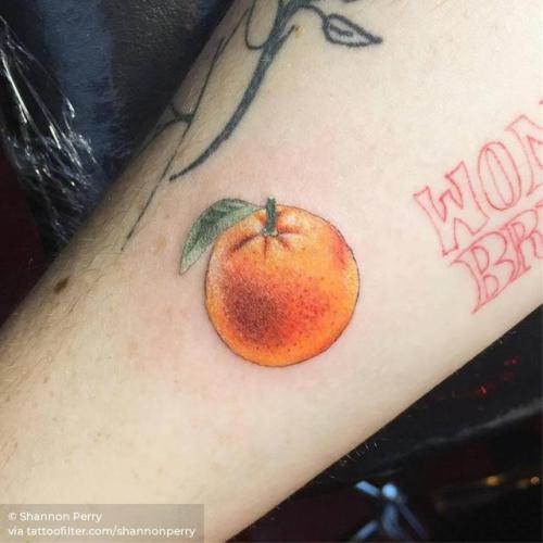 By Shannon Perry, done at Valentine’s Tattoo Co., Seattle.... micro;food;facebook;nature;realistic;twitter;fruit;inner forearm;shannonperry;orange
