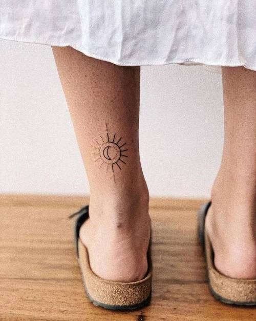 By Kalula, done in Melbourne. http://ttoo.co/p/155050 fine line;small;kalula;astronomy;line art;tiny;hand poked;ifttt;little;sun and moon;achilles