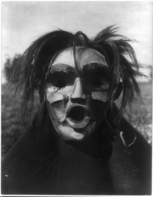 thebigkelu:Kwakiutl person wearing Mask of Tsunukwalahl, a...