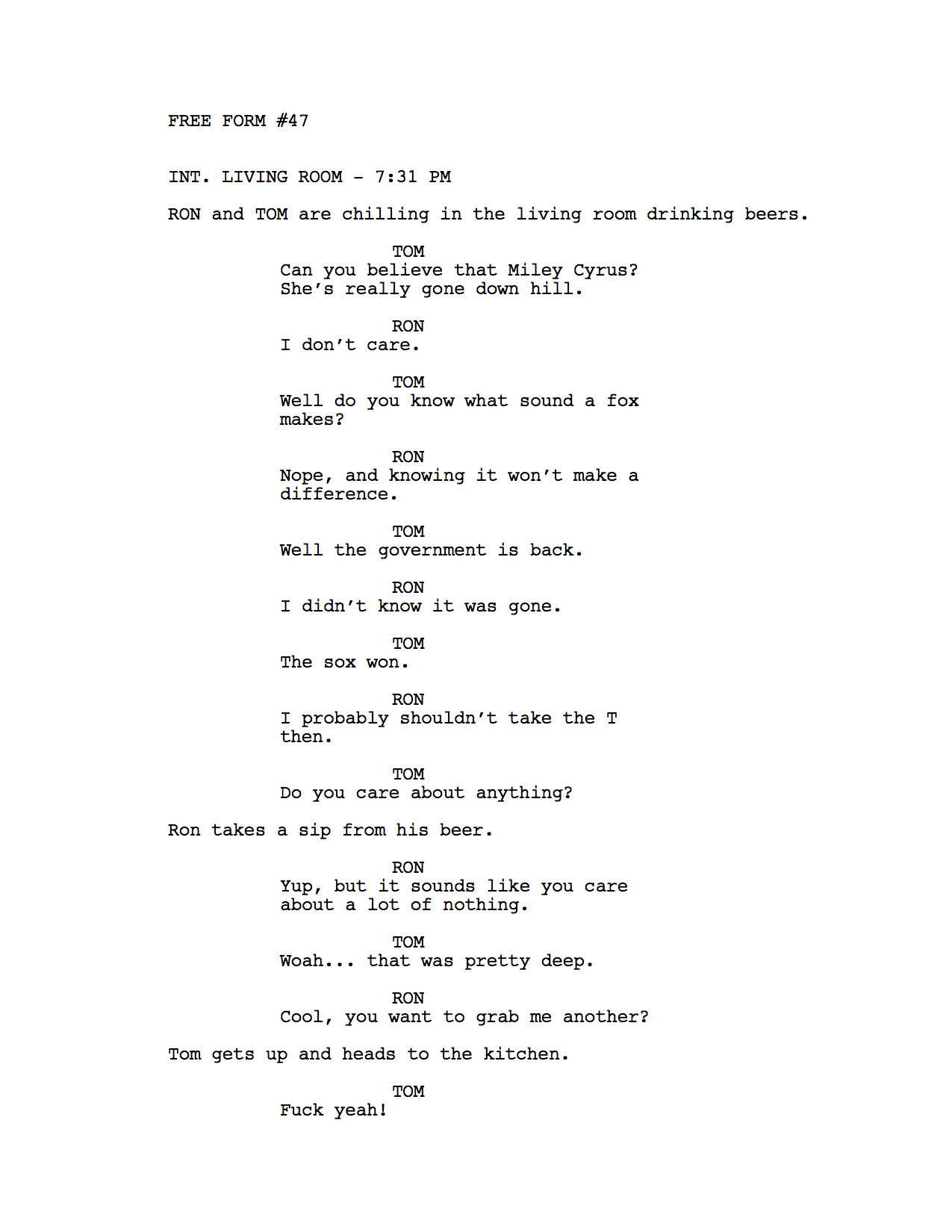 One Page scripts | Free Form Script #47. I started drinking then&hellip;