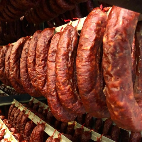 They got house made dried sausage for miles at Granzin’s Market...