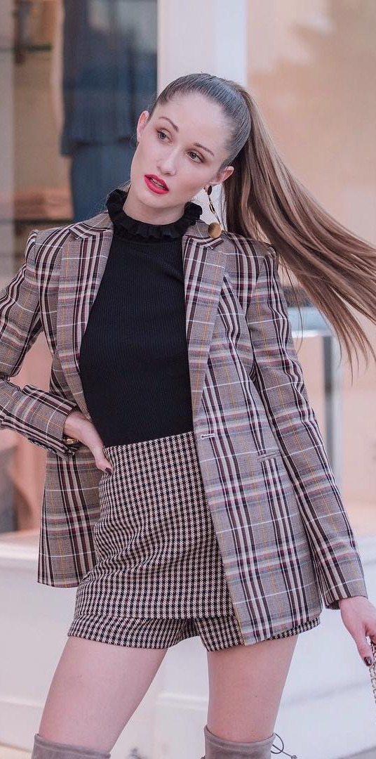 fashion outlet, runway fashion, #Style, #Picture Donbe afraid to break the rules. This plaid jacket and houndstooth skirt are currently two of my favorite pieces worn together or separately. Full outfit details via the app including the best plaid blazers this season! 