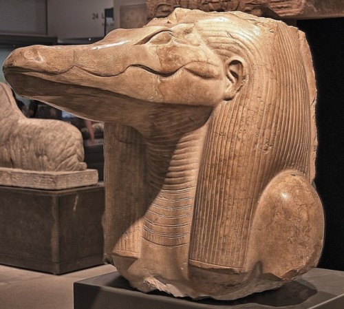 amntenofre:statue of the God Sobek from the mortuary temple...