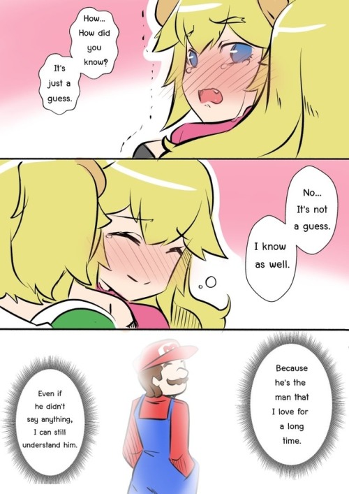 Peach consoling an innocent Bowsette(pics 1-3 url in source...