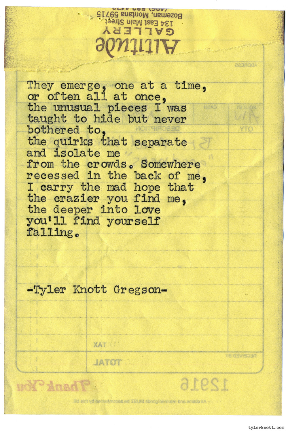 Tyler Knott Gregson — Typewriter Series #1293 by Tyler Knott Gregson...