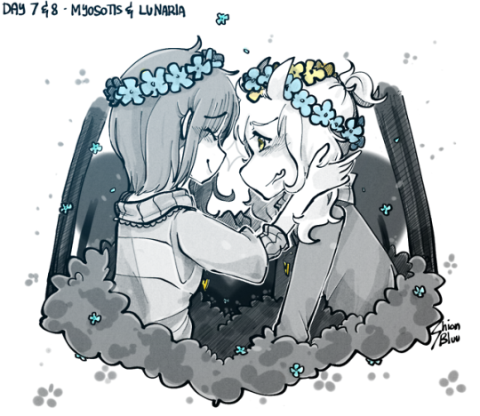 Day 7 and 8 Inktober - Myosotis and Lunaria