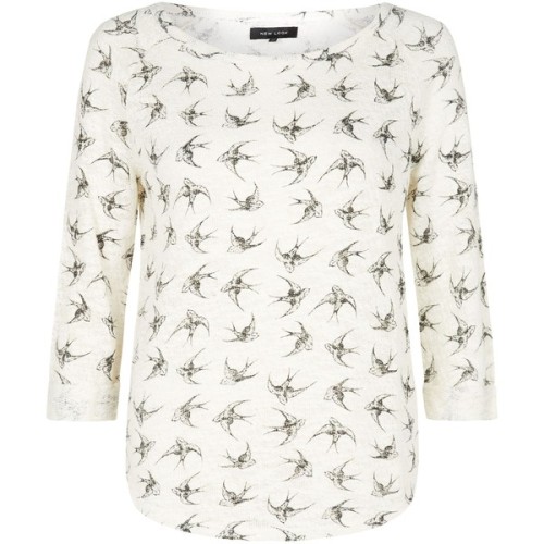 polyvore women& 039;s fashion clothing tops white pattern white 3/4 sleeve crop top 3/4 length sleeve tops cream top print top pattern tops