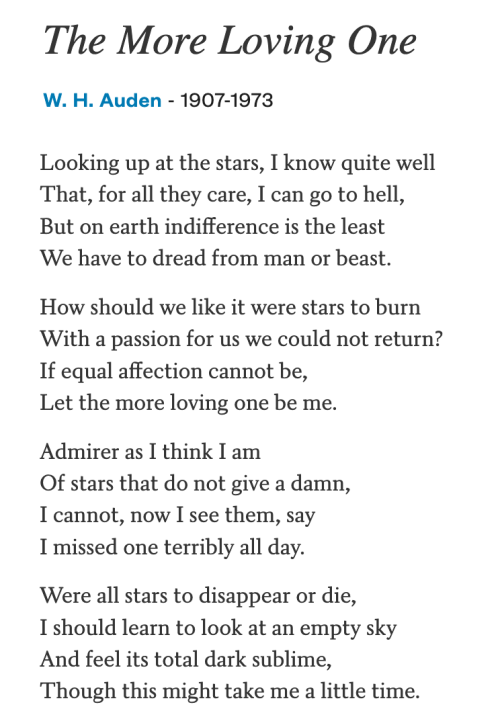 The More Loving One – W.H. Auden – Seeking Stars