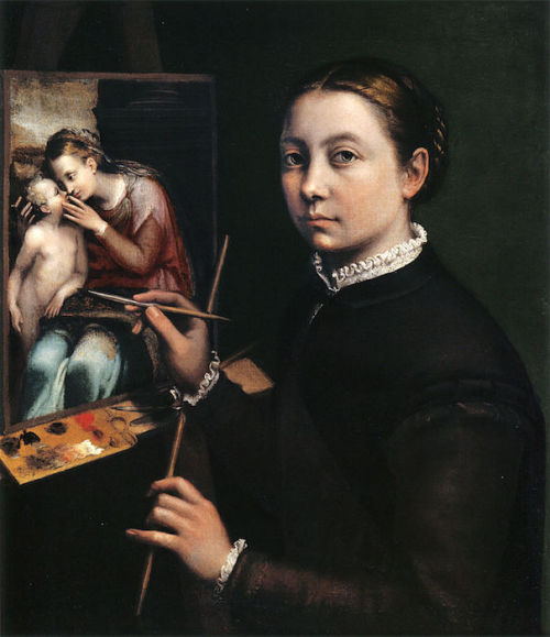 SOFONISBA ANGUISSOLA. Self-Portrait at the Easel, 1556, oil on...