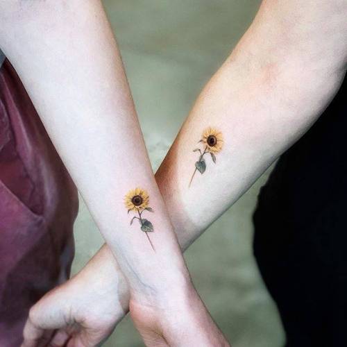 Tattoo tagged with: flower, small, best friend, matching, sunflower, tiny, love, ifttt, little, nature, drag, inner forearm, illustrative, matching tattoos for best friends
