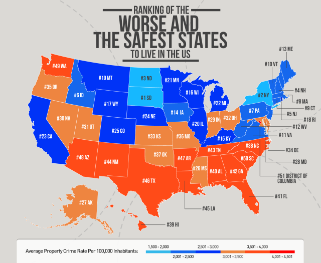 The worse and safest states to live in the US.... - Maps on the Web