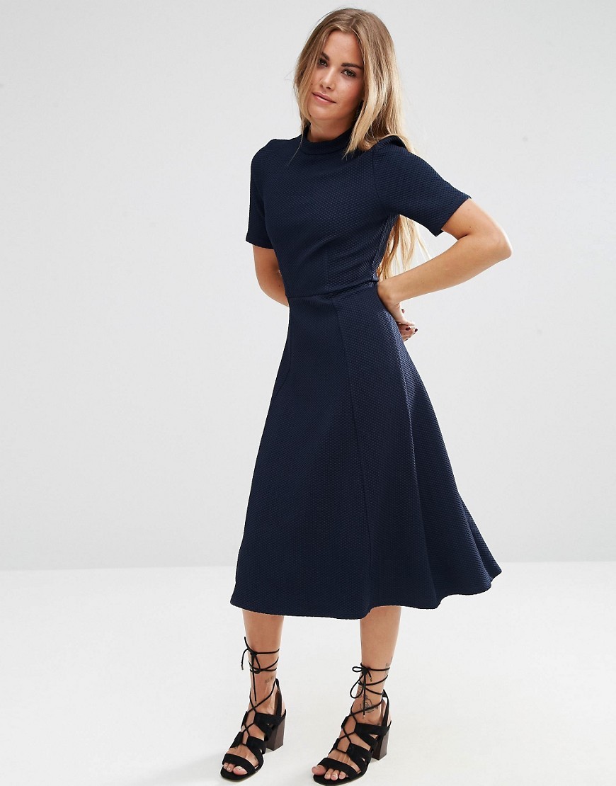 ASOS Textured Midi Dress with High Neck I love... - Modest Dress of the Day