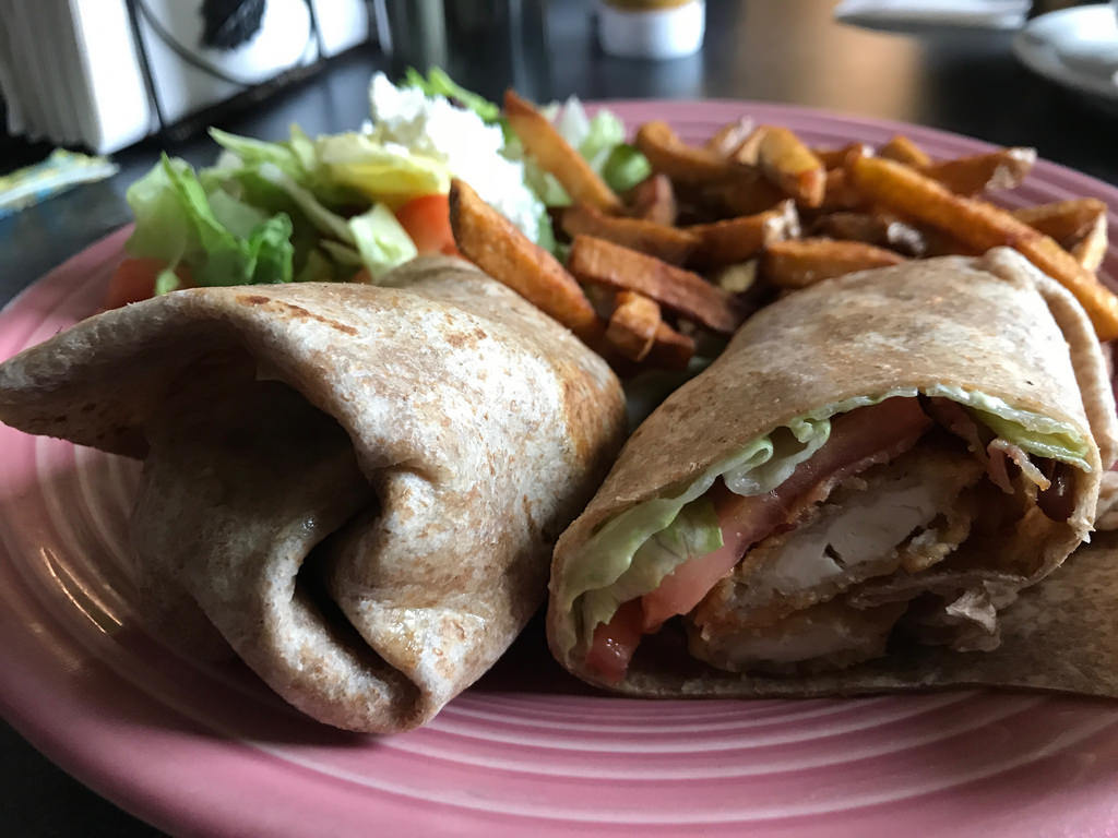 Food Chuck Ate — Chicken finger wrap with fries and Greek salad...